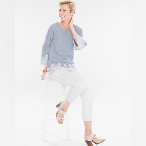 Chico’s French Striped Lace-Detail Top - Picture 2 of 10